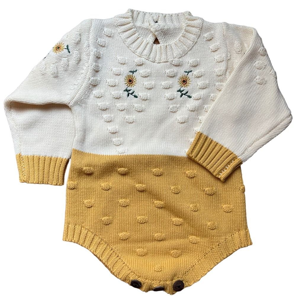 Baby Girl Sunflower Knitted Long Sleeve One Piece Romper 6-9 mos NWOT
